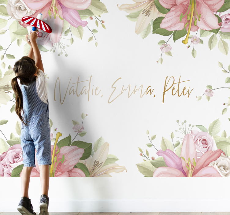 Flowers with custom name lily wall mural - TenStickers