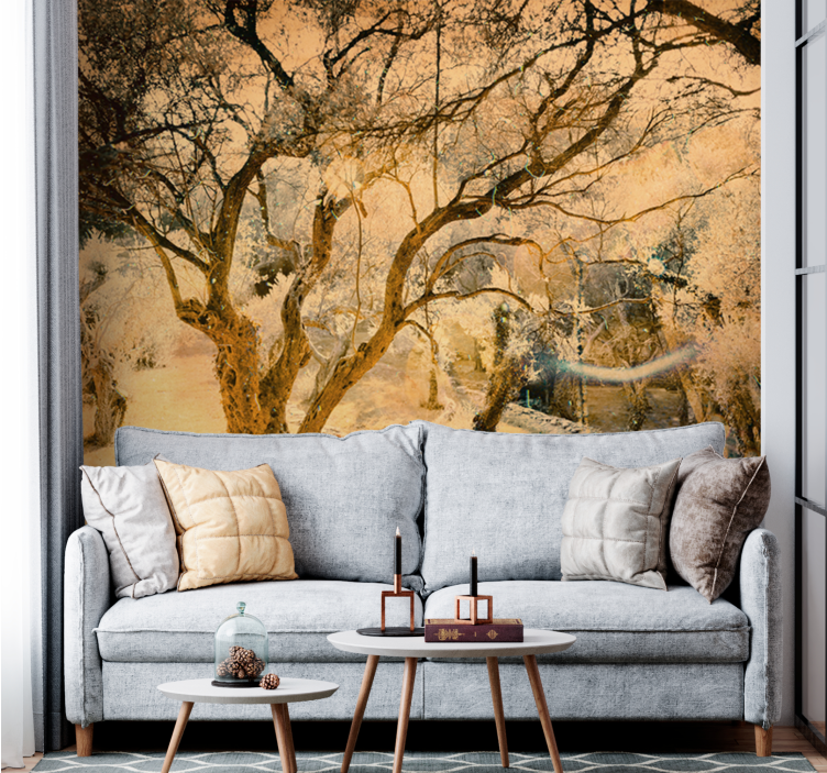 Forest wall mural golden olive trees - TenStickers