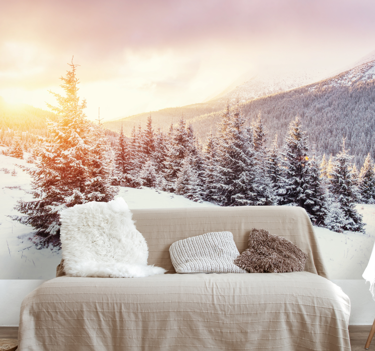 Forest wall mural icy pine landscape - TenStickers