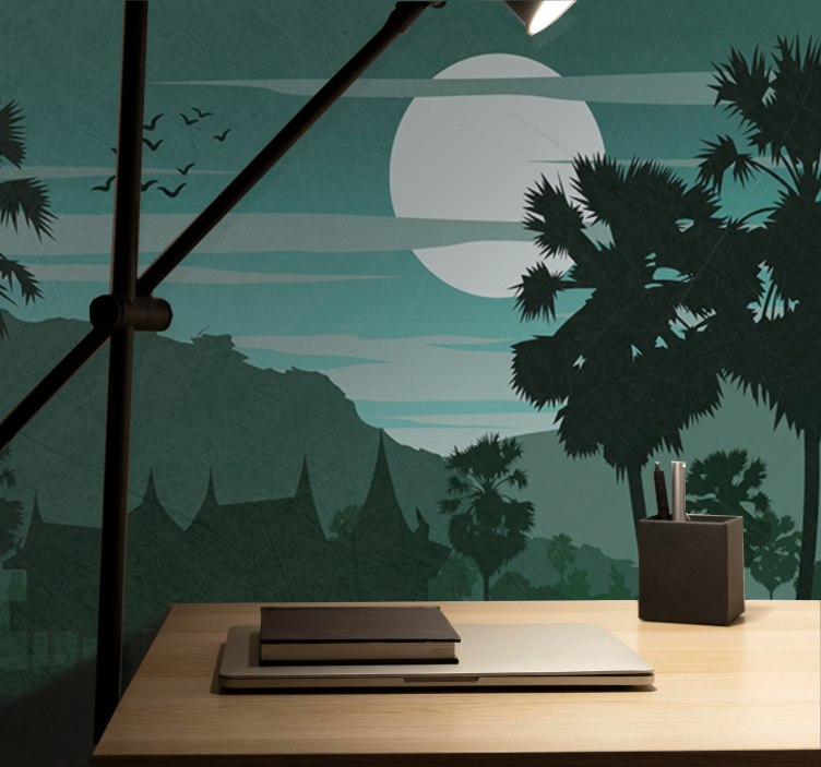 Forest wall mural moonlit palm trees - TenStickers