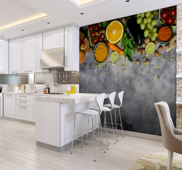 Fresh products hanging wall mural kitchen - TenStickers