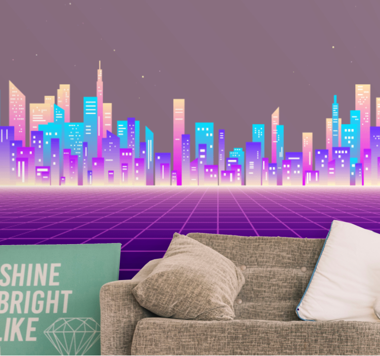Futuristic city skyline city wall mural - TenStickers