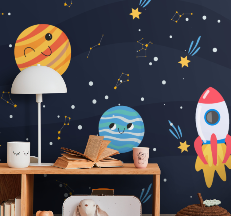 Galaxy with spacecraft and planets wall Murals - TenStickers