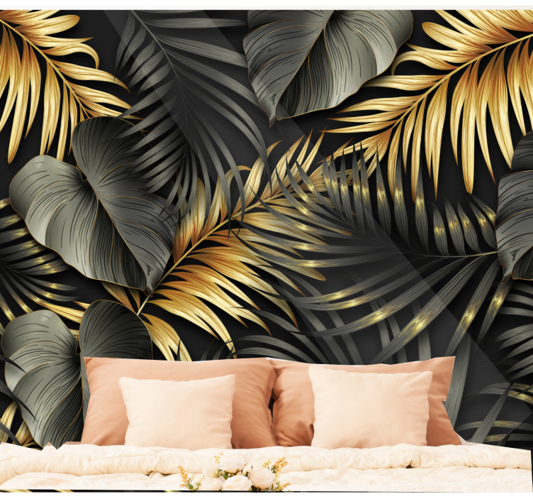 Golden plants 3d effect wall mural - TenStickers