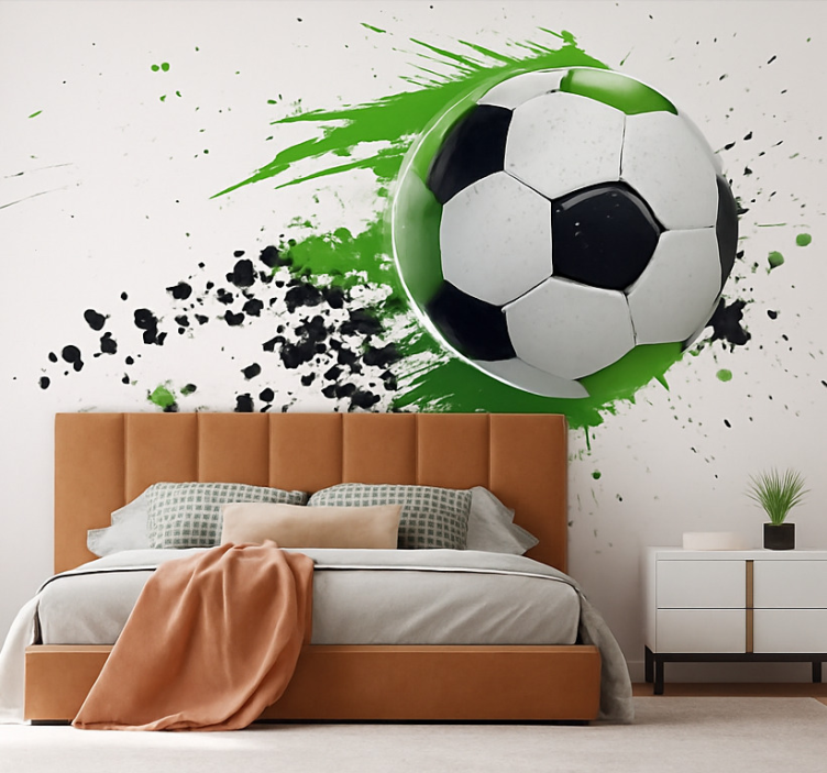 Green football ball wall mural teen bedroom - TenStickers