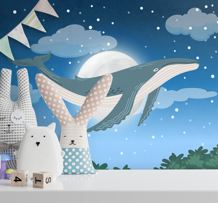 Hand drawn Whale in sky Kids wall Murals - TenStickers