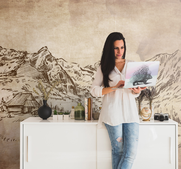 handdrawn switzerland landscape  wall mural - TenStickers