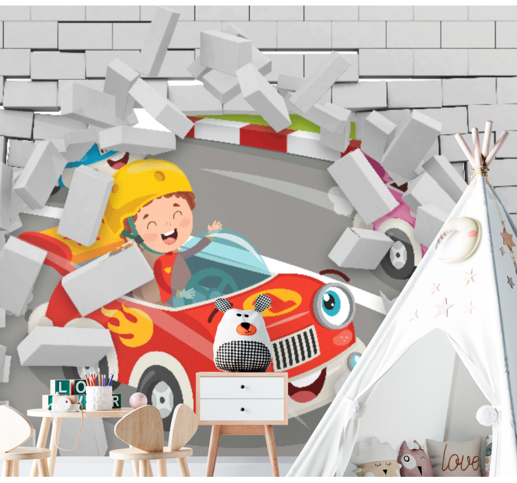 Joyful race scene wall mural vehicle - TenStickers