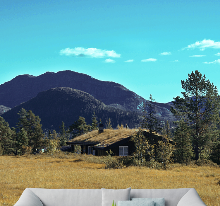 Landscape wall mural mountain cabin getaway - TenStickers