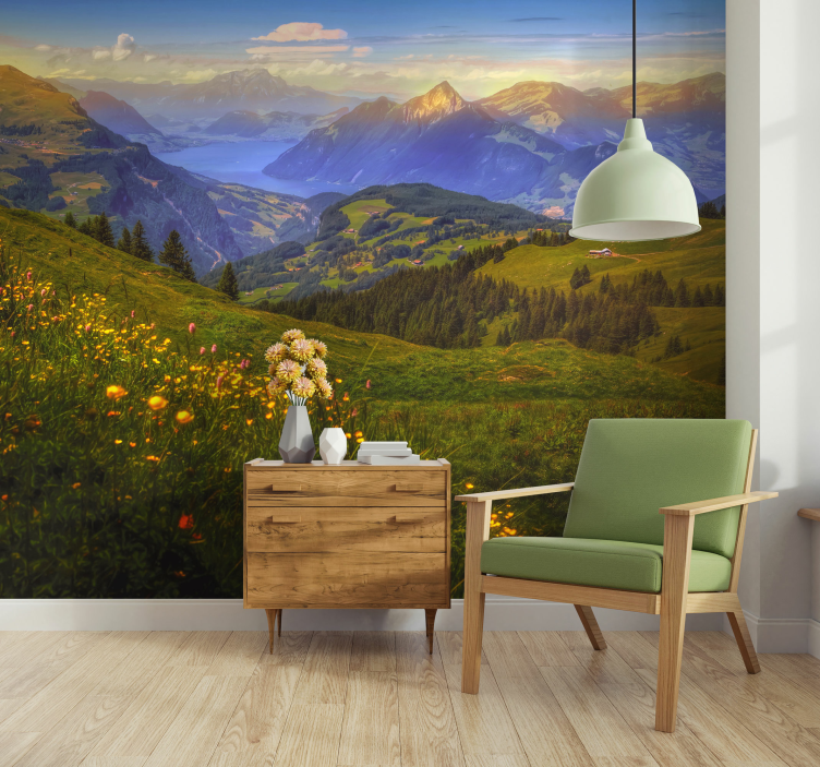 Landscape wall mural mountainous meadow view - TenStickers