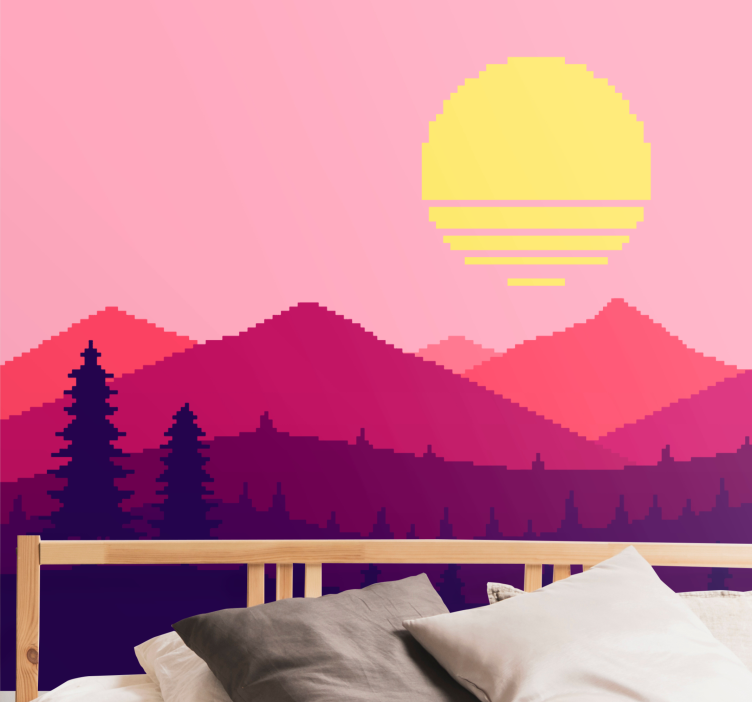 Landscape wall mural pixelated mountain sunset - TenStickers