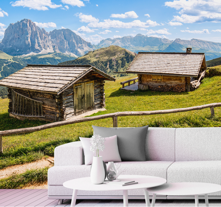 Landscape wall mural scenic mountain cabins - TenStickers