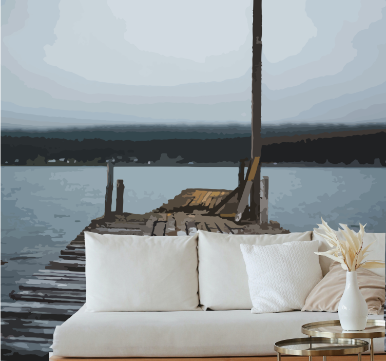 Landscape wall mural serene lake dock - TenStickers