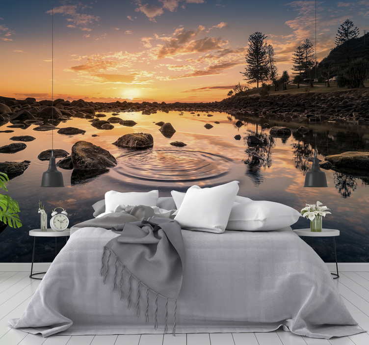 Landscape wall mural serene sunset reflections - TenStickers