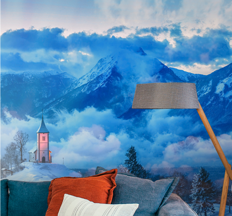 Landscape wall mural snowy mountain scene - TenStickers