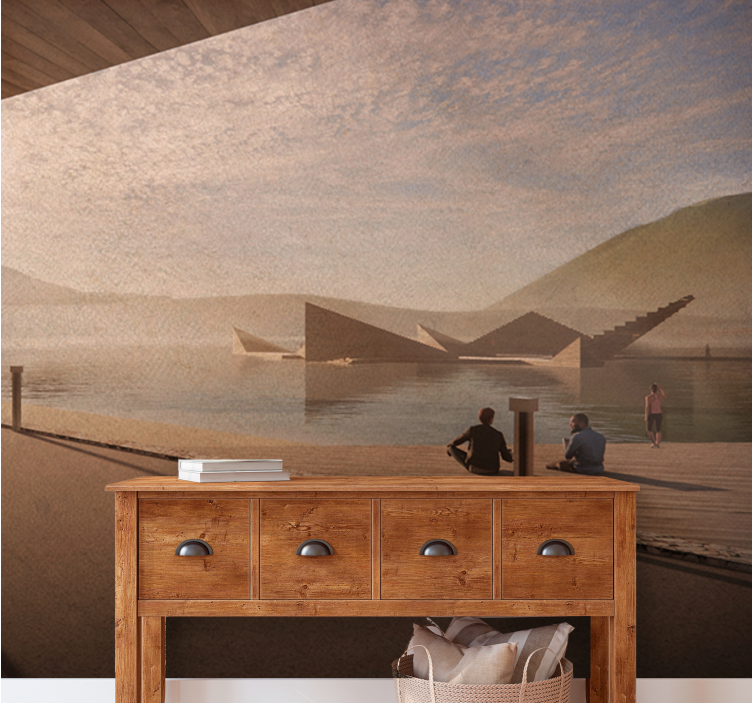 Landscape wall mural tranquil lakeshore view - TenStickers
