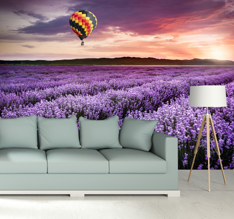 Lavender Hot Air Baloon nature wall mural - TenStickers