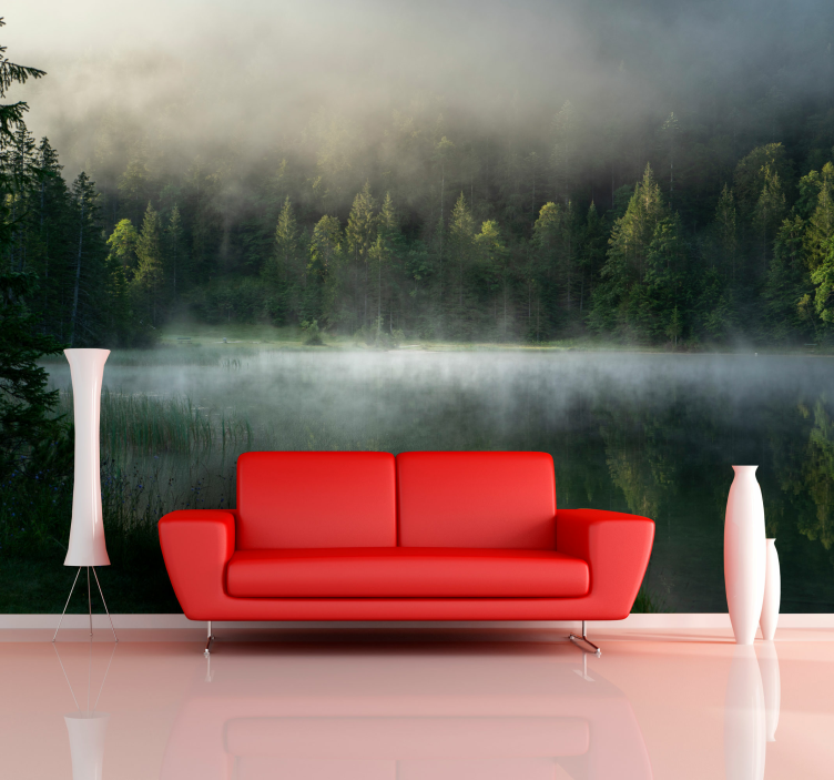 Misty Forest Reflection landscape wall mural - TenStickers