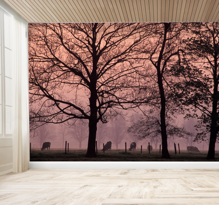 Misty Treescape landscape wall mural - TenStickers