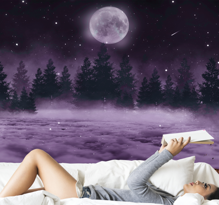 Moonlit pink scene forest wall mural - TenStickers