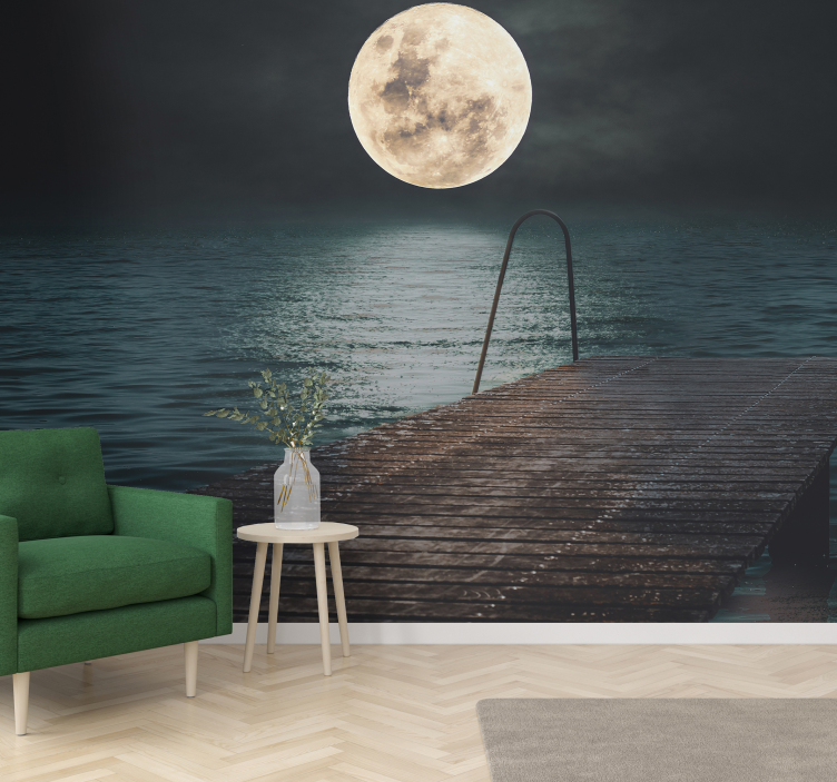 Moonlit Pier Serenity landscape wall mural - TenStickers