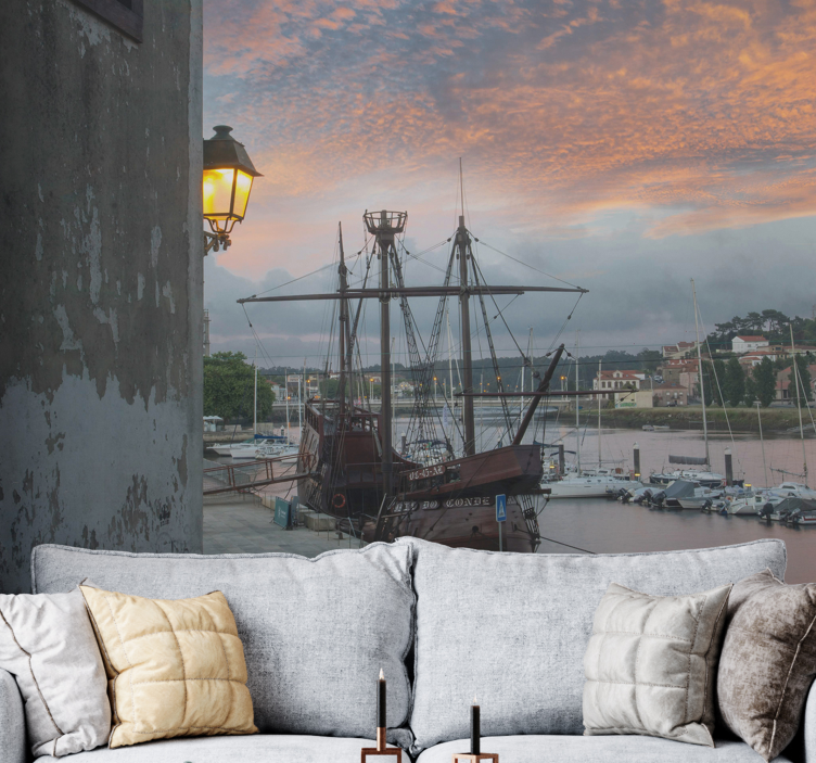 Moored old boat wall mural - TenStickers