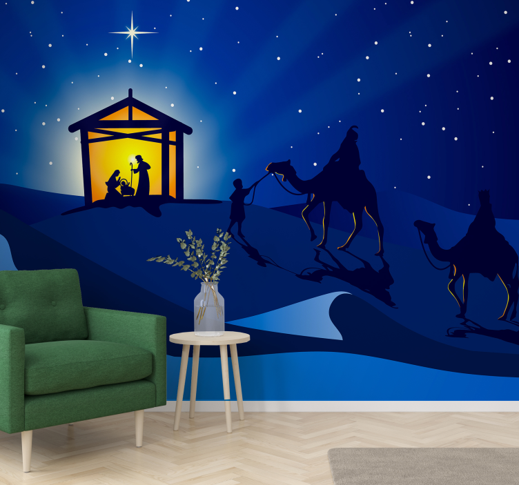 Nativity Scene Silhouette christmas wall mural - TenStickers