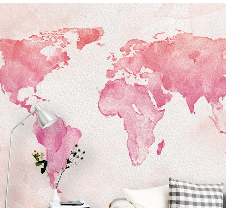 Neutral pink colored world map mural - TenStickers