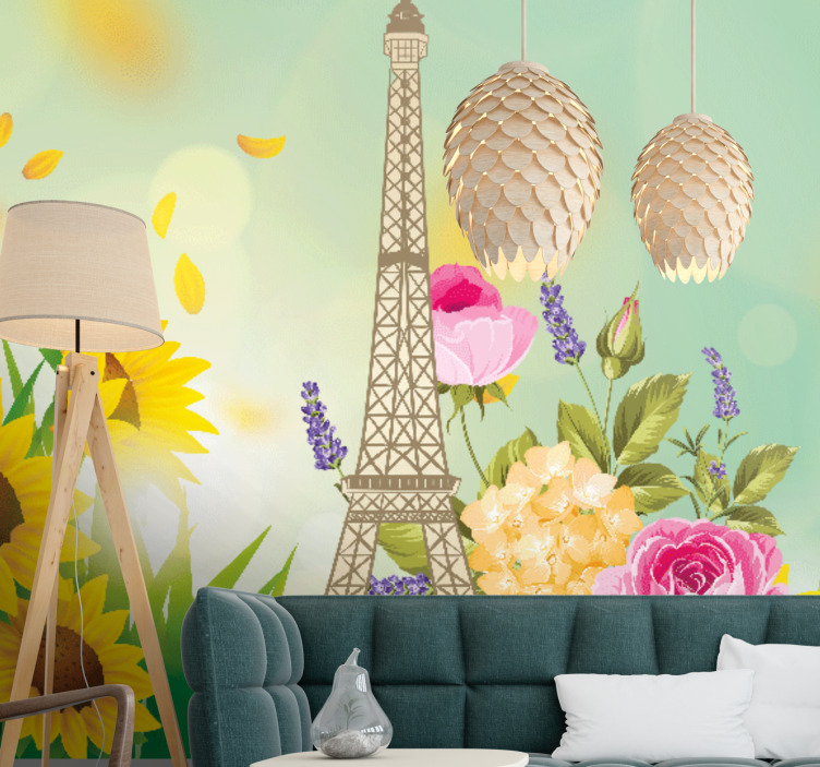 Paris wall mural eiffel tower blossoms - TenStickers