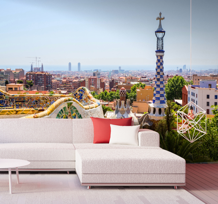 "Park Güell" Skyline View barcelona wall mural - TenStickers