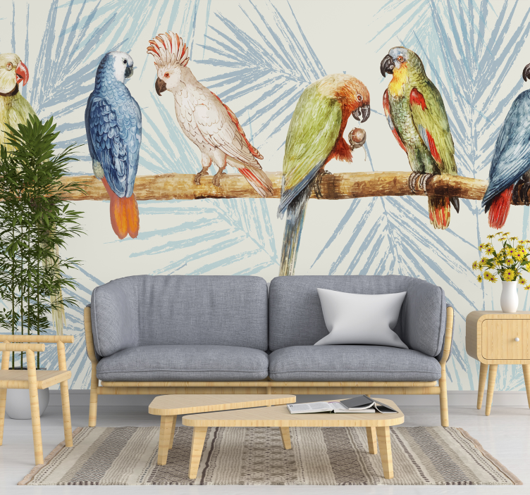 Pastel colored parrots wall mural - TenStickers