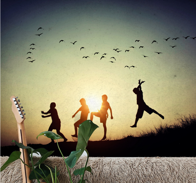 People wall mural children playing silhouette - TenStickers