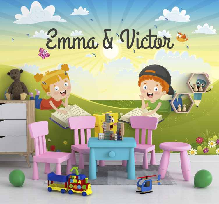 Kids with Books childrens wall mural - TenStickers