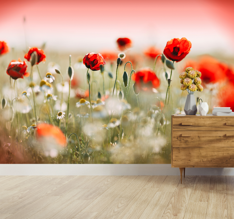 Poppy Field Bloom flower wall mural - TenStickers