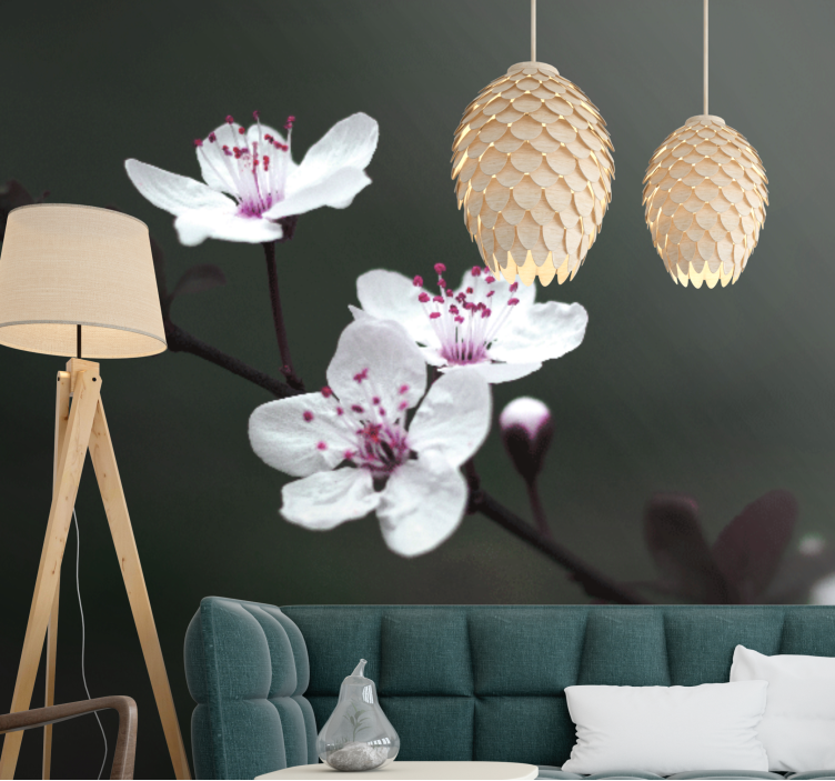 Poppy wall mural cherry blossom branch - TenStickers