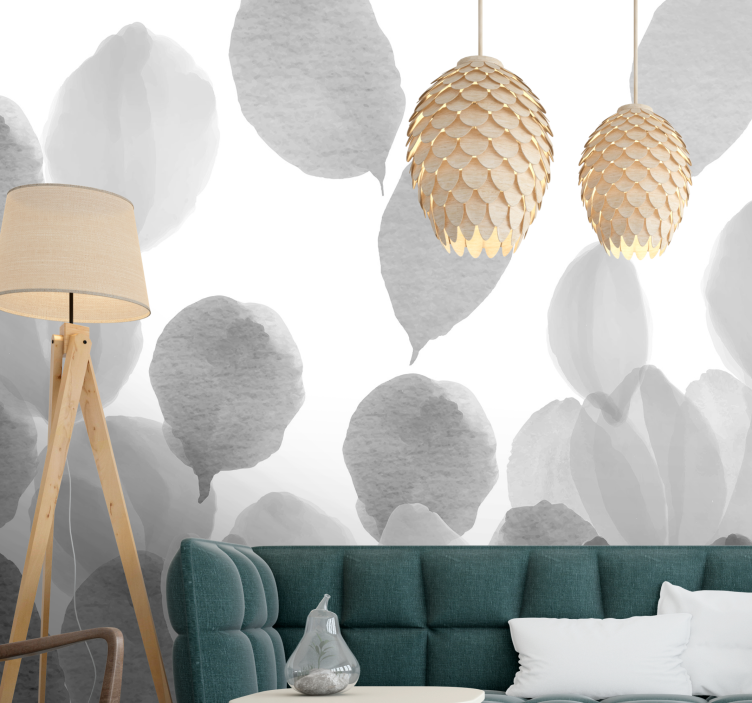 Poppy wall mural elegant leaf pattern - TenStickers