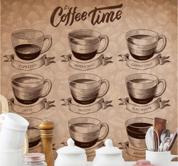 Quote wall mural coffee time drink choices - TenStickers