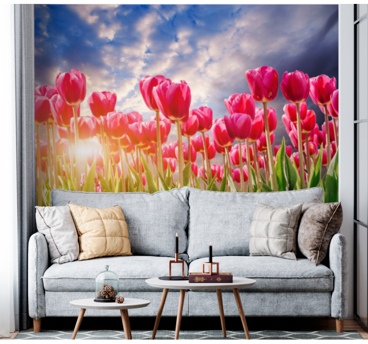Radiant tulip field flower wall mural - TenStickers