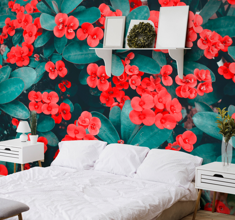 Red big flowers Wall mural - TenStickers