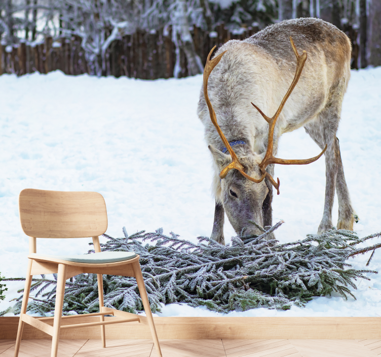 Reindeer in Snow animals wall mural - TenStickers