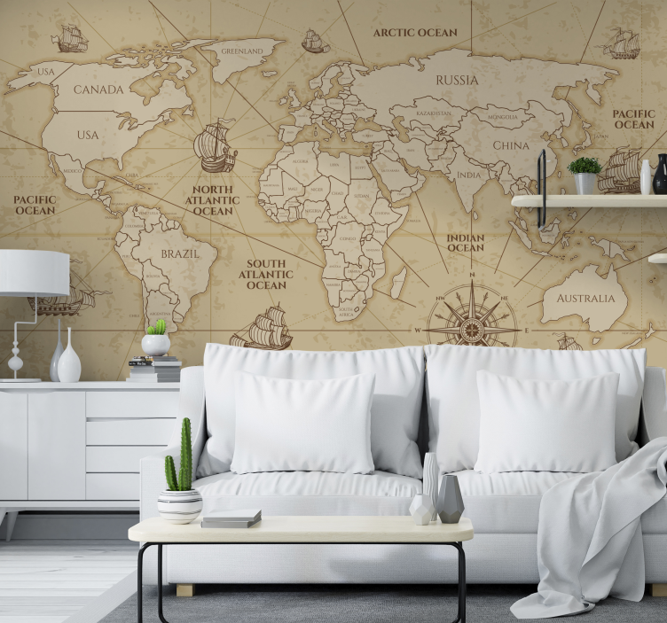 Retro worldmap sepia wall mural - TenStickers