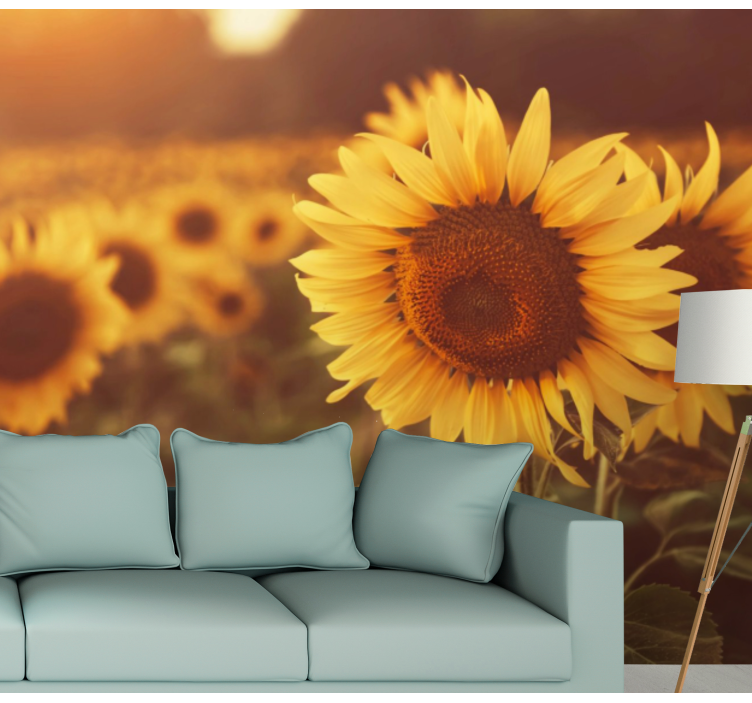 Romantic sun flower field wall mural - TenStickers