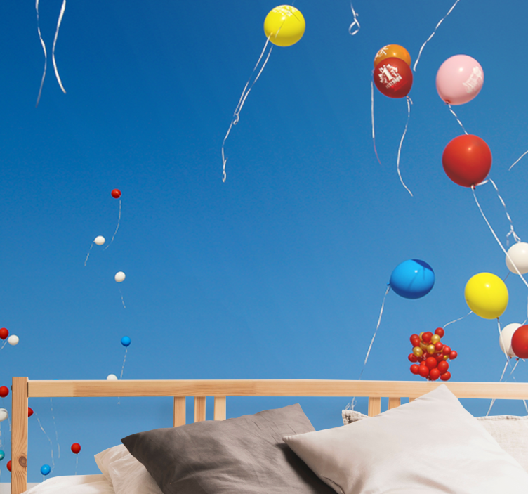 Romantic wall mural colorful floating balloons - TenStickers