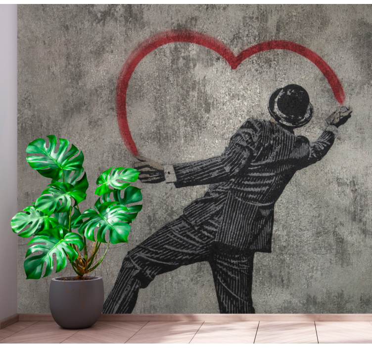 Romantic wall mural dapper gentleman sketching heart - TenStickers