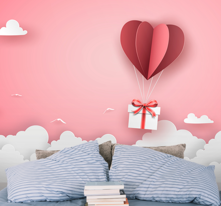 Romantic wall mural heart balloon gift - TenStickers