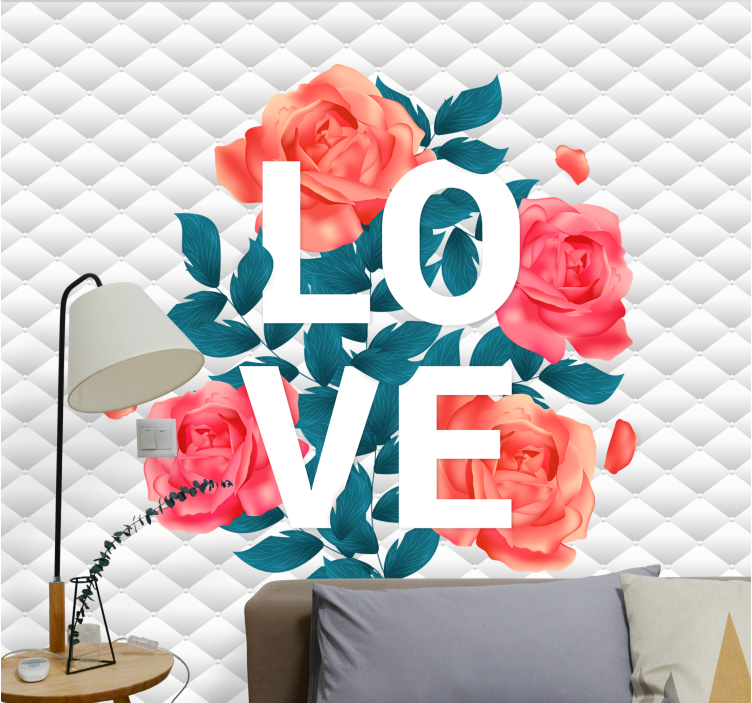 Romantic wall mural love roses floral design - TenStickers