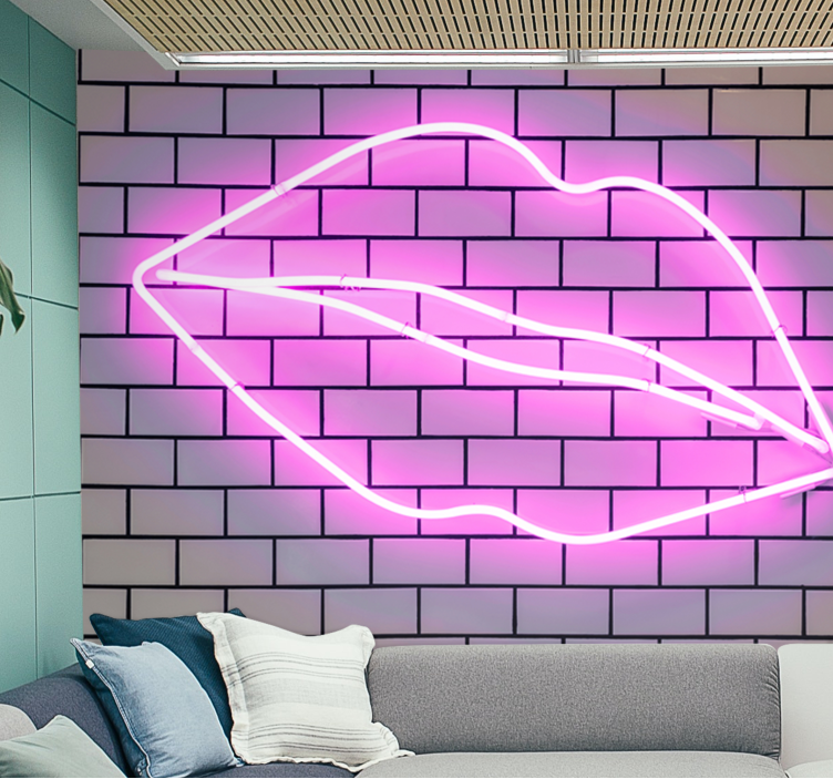 Romantic wall mural neon lip design - TenStickers