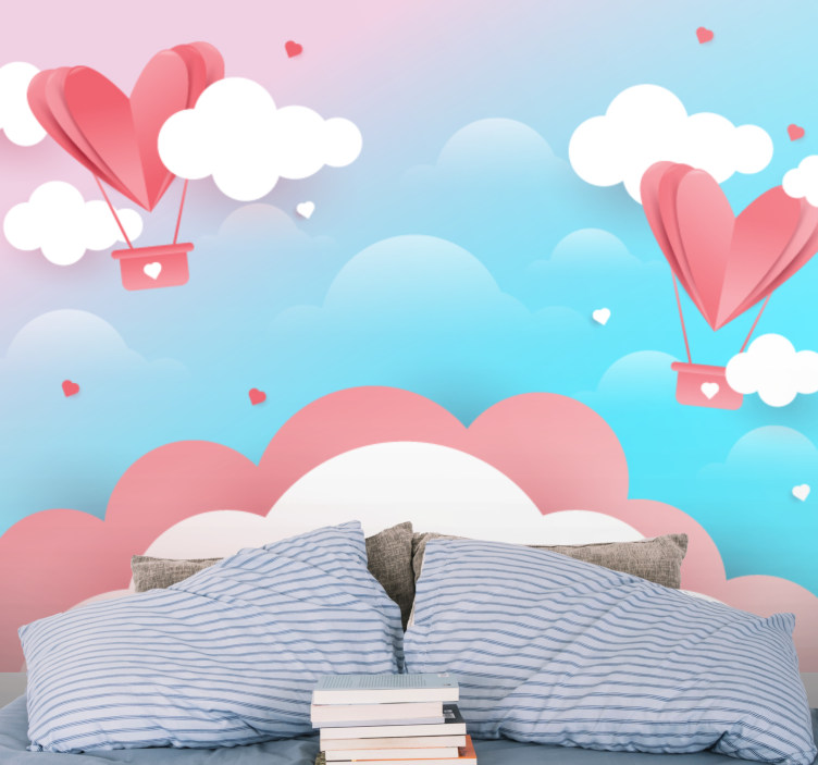 Romantic wall mural with floating heart balloons - TenStickers