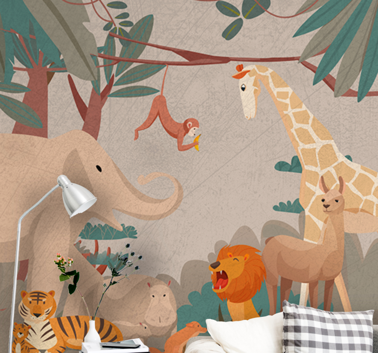 Safari Animal Gathering animals wall mural - TenStickers