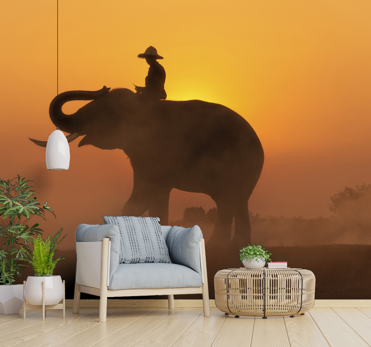 Silhouetted Elephant animals wall mural - TenStickers